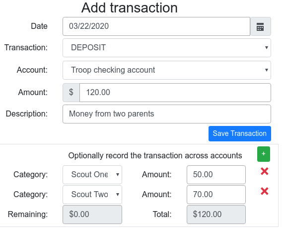 Deposit for two scouts